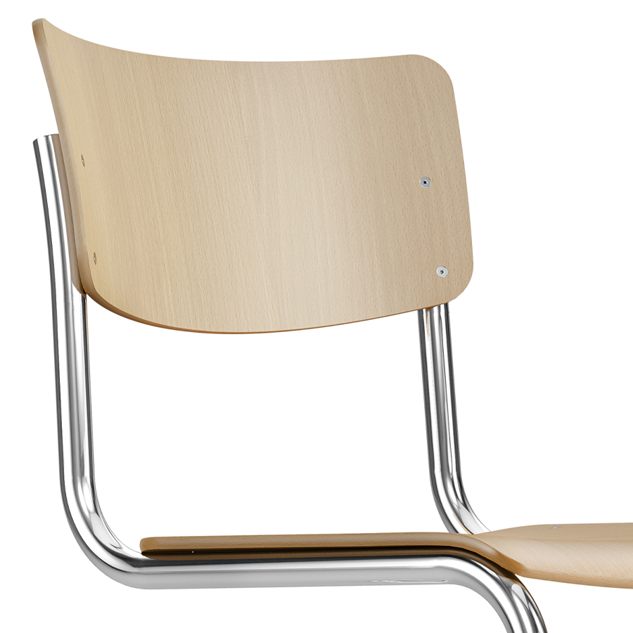 THONET Stahlrohr-Freischwinger S 43 Formholzschale Buche klar lackiert - Gestell verchromt - Nahaufnahme