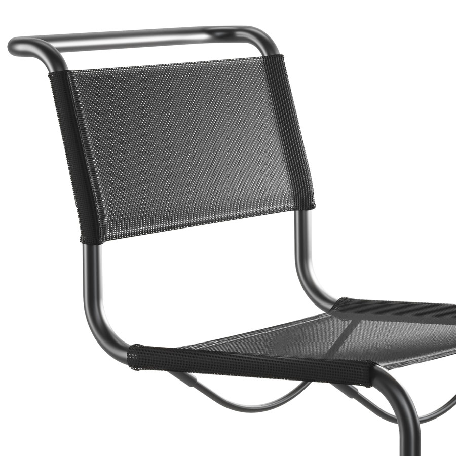 THONET Stahlrohr-Freischwinger S 33 N Outdoor - Netzbespannung und Gestell schwarz - Nahaufnahme