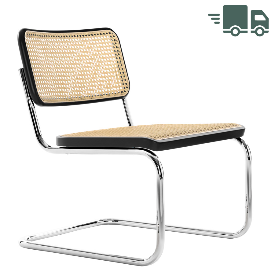 THONET Stahlrohr-Lounge-Freischwinger S 32 VL Rohrgeflecht-Sitz Buche gebeizt - Gestell verchromt