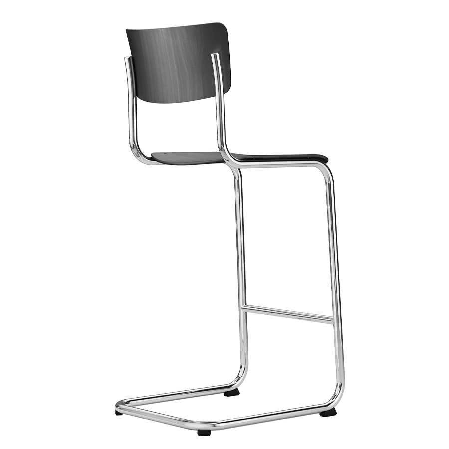THONET Barhocker S 43 Formholzschalen schwarz gebeizt - Gestell verchromt - Rückansicht