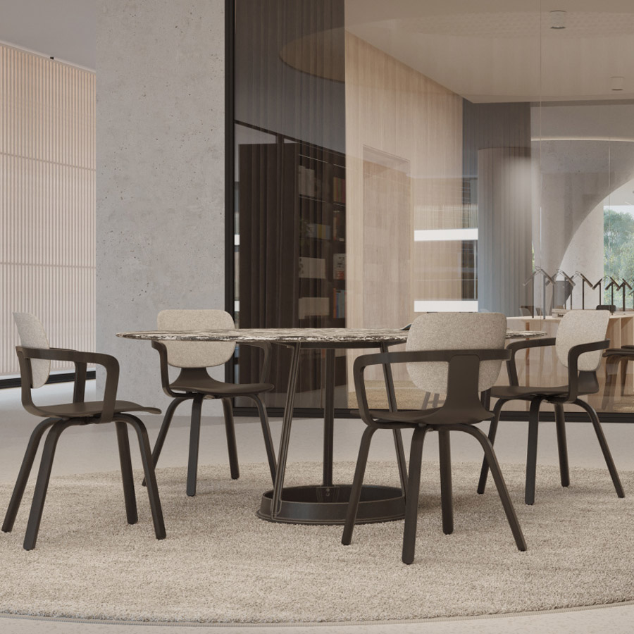 Klöber CoMeet com66 - mit Holzgestell in Buche schwarz - Rücken Filz hellgrau - Schale schwarz