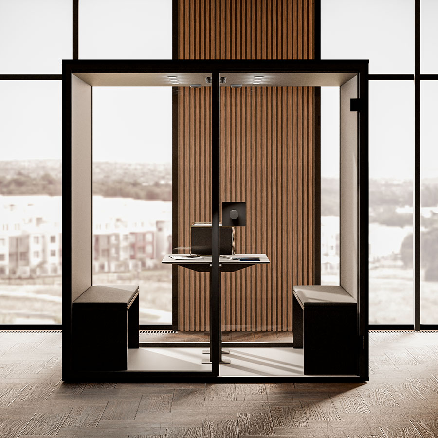 Berlin Acoustics Meet Akustikbox in Schwarz mit Glasrückwand