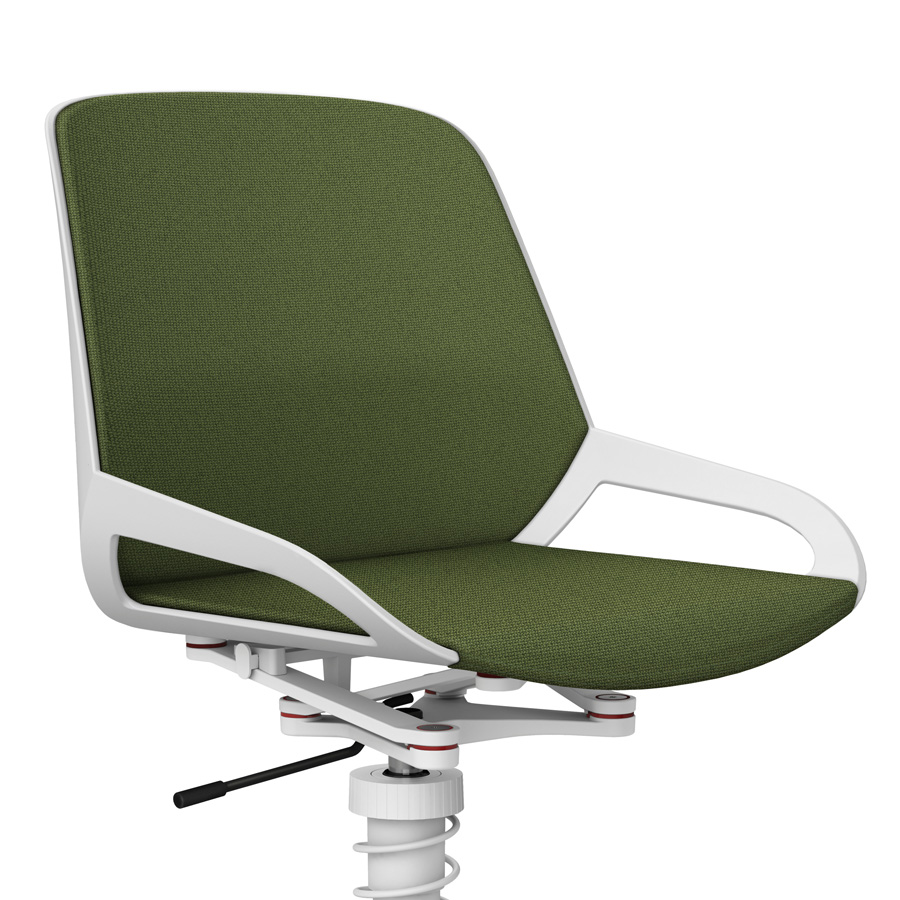 Aeris Numo Task mit Federbein weiß - Fußkreuz mit Rollen - Sitz- u. Rückenpolster Cura farngrün - Nahaufnahme