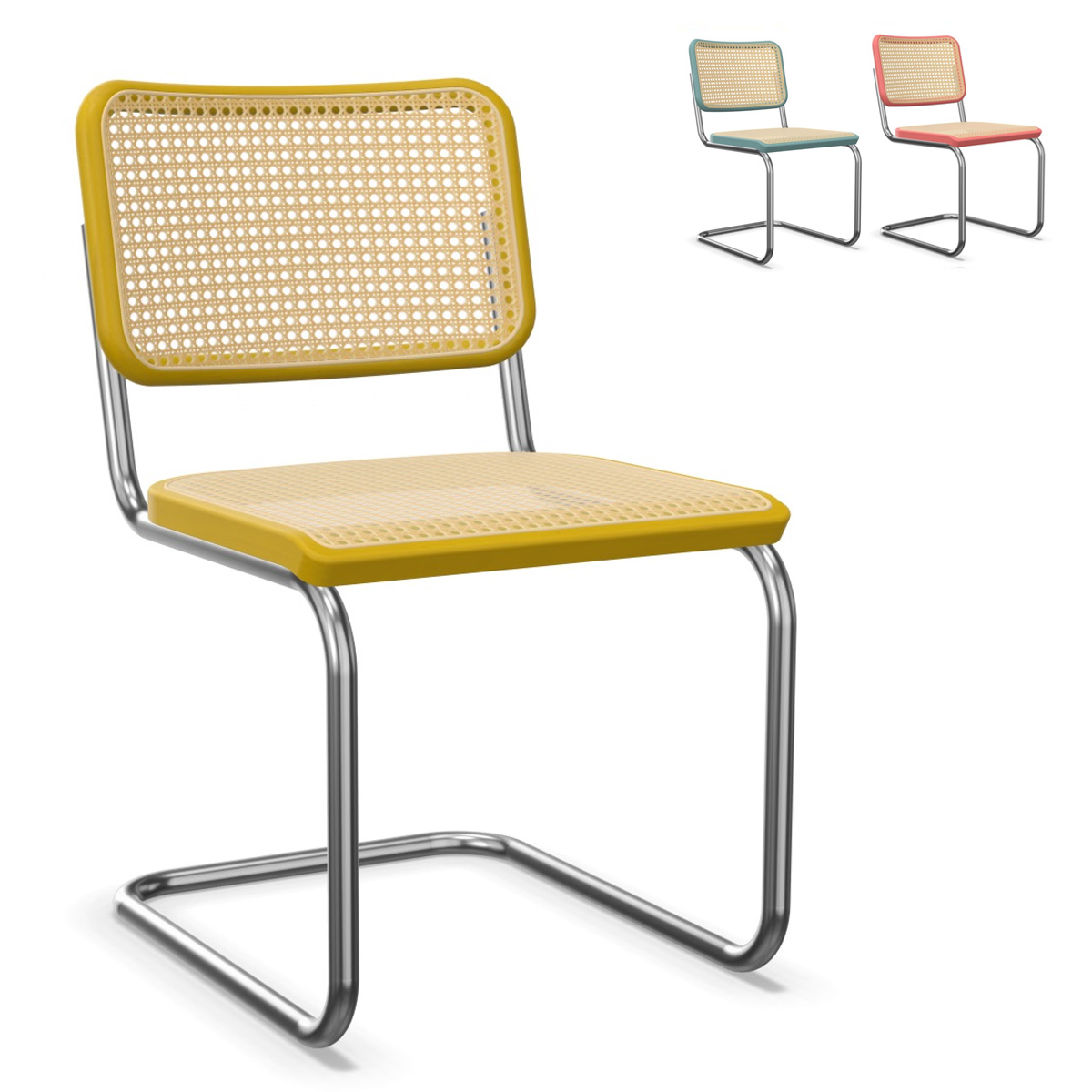 THONET S 32 V | Konfigurator Buche farbig gebeizt | Stahlrohr-Freischwinger | Gestell verchromt