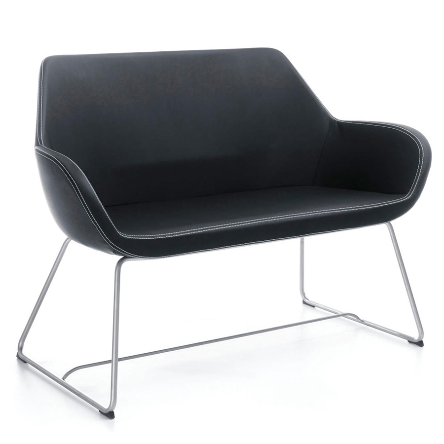Profim Fan 20 V Sitzbank Leder Premium schwarz mit Kontrastnaht, Gestell MetallicPro