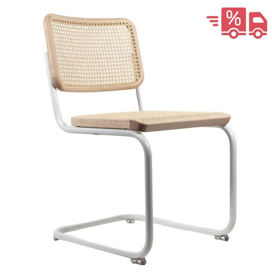 THONET S 32 V | Esche Pure Materials | Stahlrohr-Freischwinger | Gestell weiß
