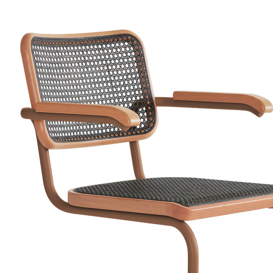 THONET S 64 V Dark Melange altrosa | Stahlrohr-Freischwinger mit Armlehnen | Gestell altrosa | Nahaufnahme