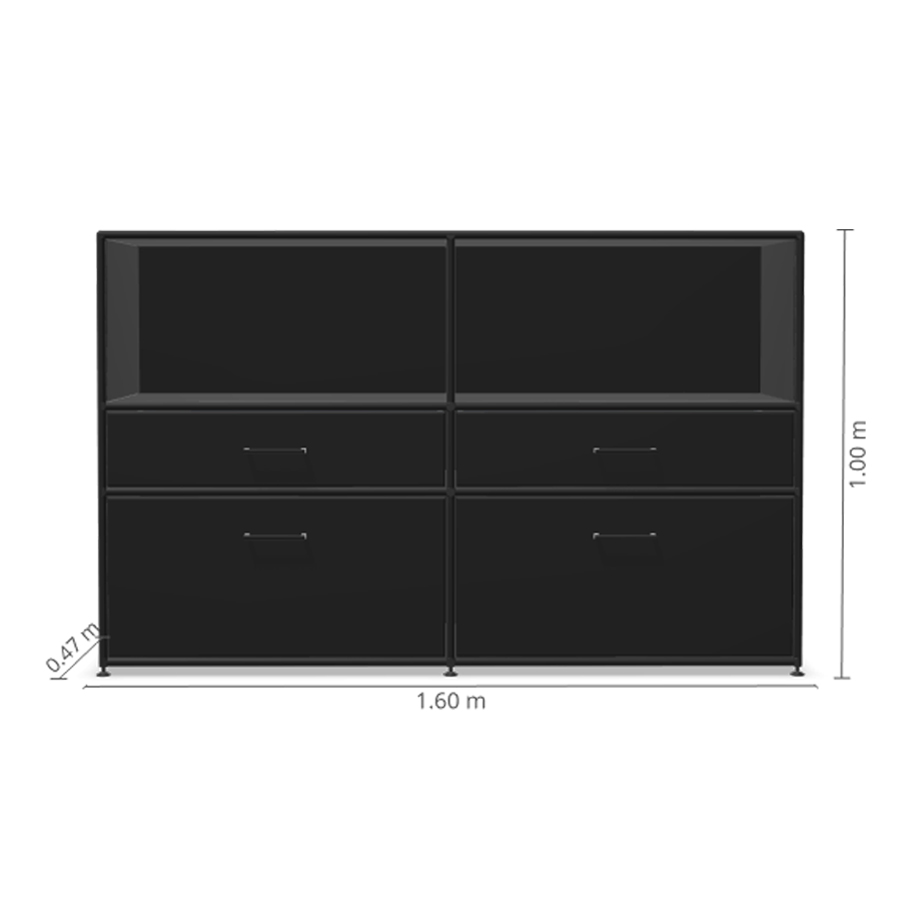Bosse Modul Space Highboard - unten 4 Schubladen - oben 2 offene Regalfächer - schwarz