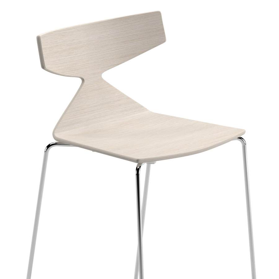 Arper Saya Barhocker mit Sitzschale in Holz Weiß und Gestell verchromt