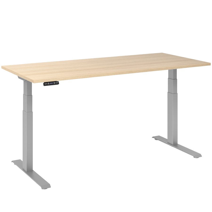 RWH RAPID Schreibtisch elektrisch verstellbar - Tischplatte Eiche - Gestell silber - 180 cm Breite