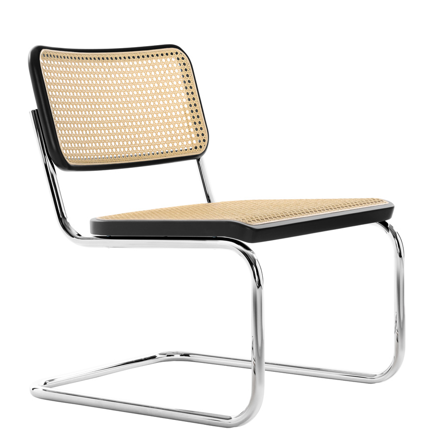 THONET Stahlrohr-Lounge-Freischwinger S 32 VL Rohrgeflecht-Sitz Buche gebeizt - Gestell verchromt