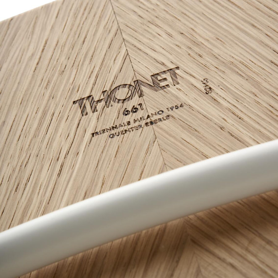 THONET S 661 Stahlrohrstuhl Edelholz Eiche - Gestell weiß - Unterseite