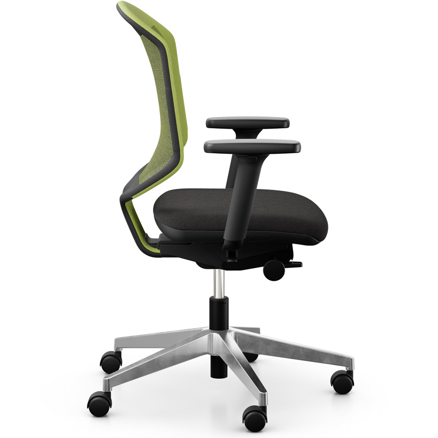 Giroflex 434-3019 gelb mit Armlehnen und Aluminium-Fußkreuz - Seitenansicht