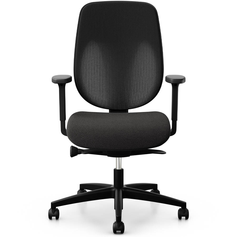 353 Drehstuhl Netzrücken schwarz mit Armlehnen Frontansicht