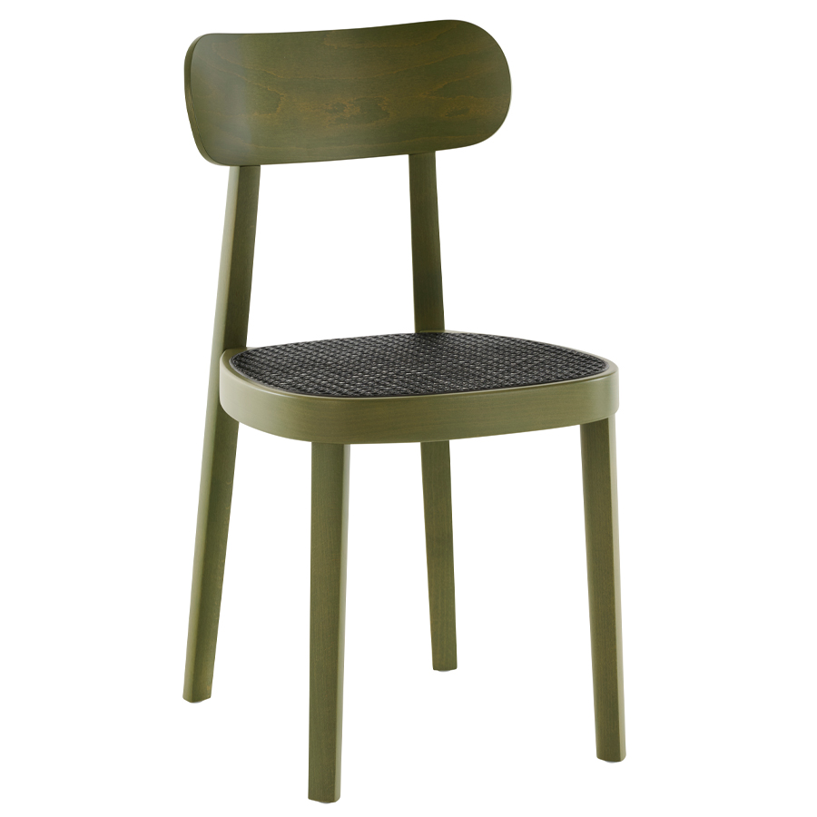 THONET 118 Holzstuhl Dark Melange graugrün | Rohrgeflecht-Sitz | Buche gebeizt graugrün