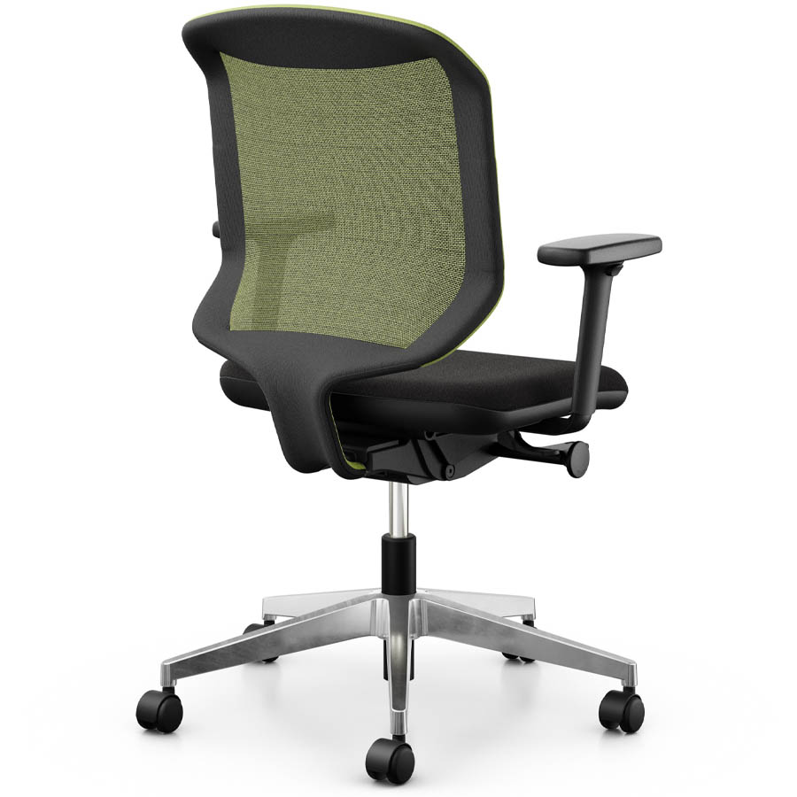 Giroflex 434-3019 gelb mit Armlehnen und Aluminium-Fußkreuz - Rückansicht