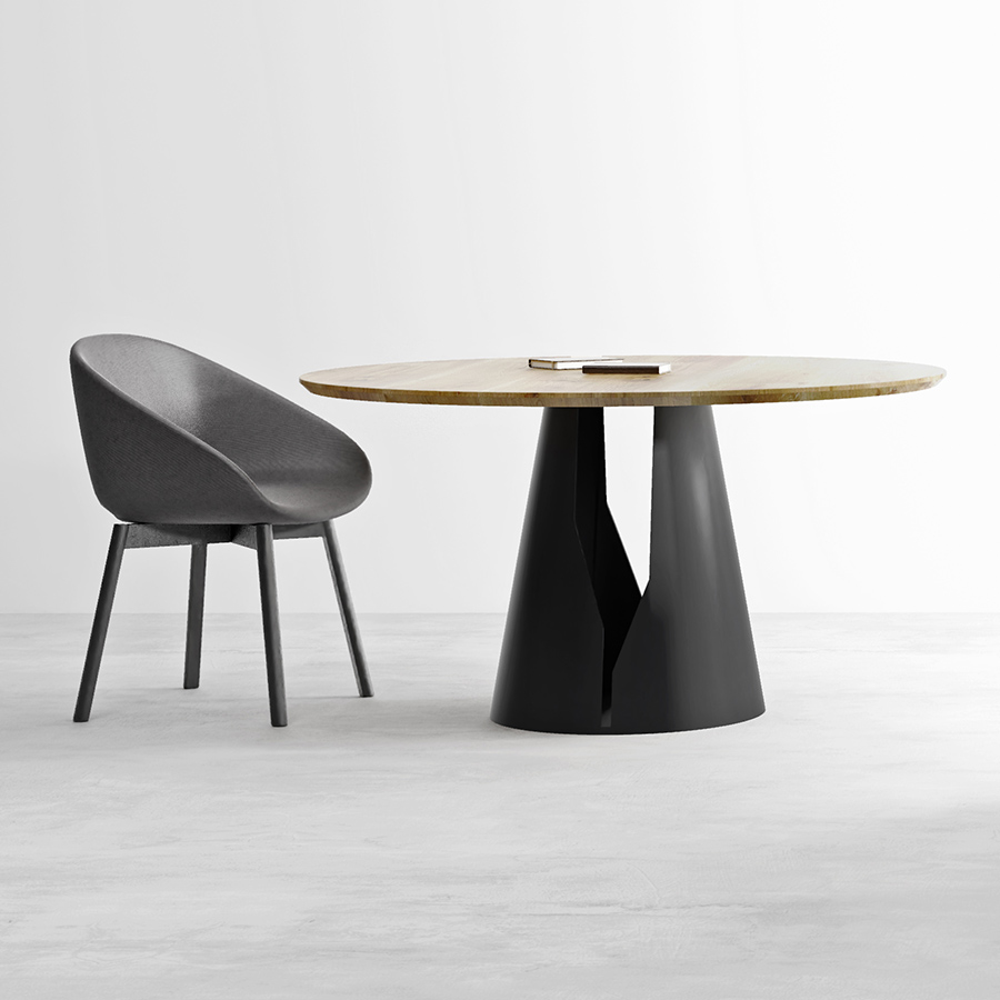 Trebord Mono Tisch rund, Tischplatte Eiche, Gestell schwarz