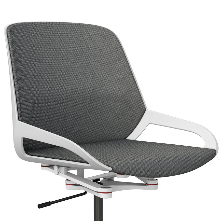 Aeris Numo Task weiß - Fußkreuz mit Rollen - Sitz- u. Rückenpolster Cura grau - Nahaufnahme