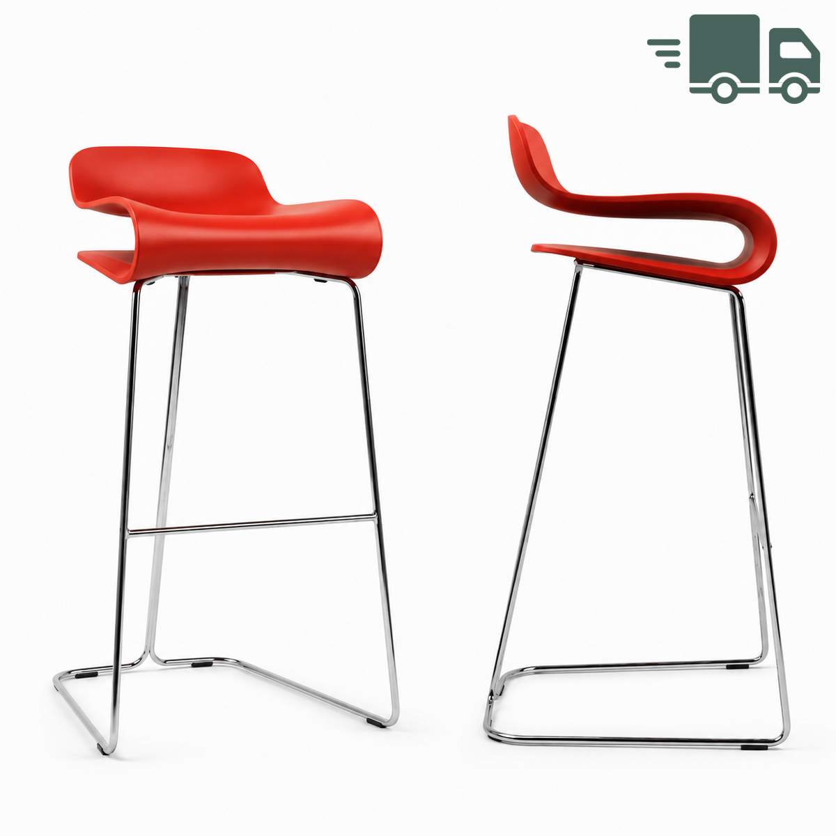Kristalia BCN Barhocker Gestell verchromt Sitzschale rot Startbild mit LKW