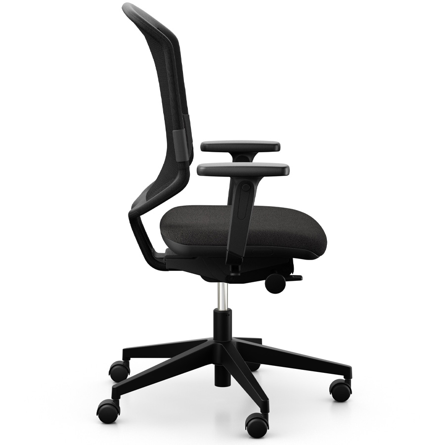 Giroflex 434 mit Lordosestütze und Armlehnen schwarz mit Kunststoff-Fußkreuz - Seitenansicht