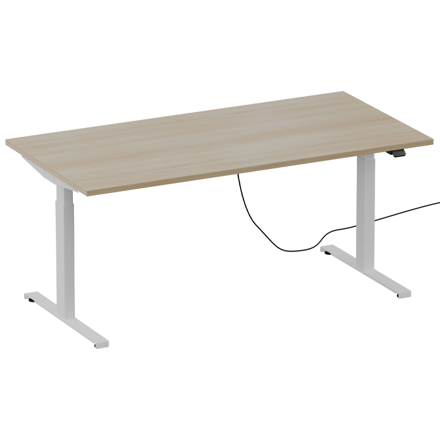 Schreibtisch NewWORK elektrisch höhenverstellbar - Gestell weiß - Platte Lakeland Akazie