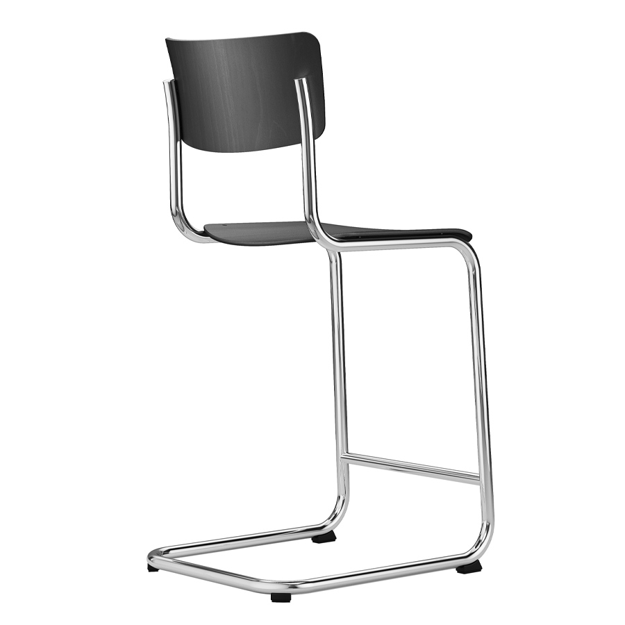 THONET Barhocker S 43 HT Formholzschalen schwarz gebeizt - Gestell verchromt - Rückansicht