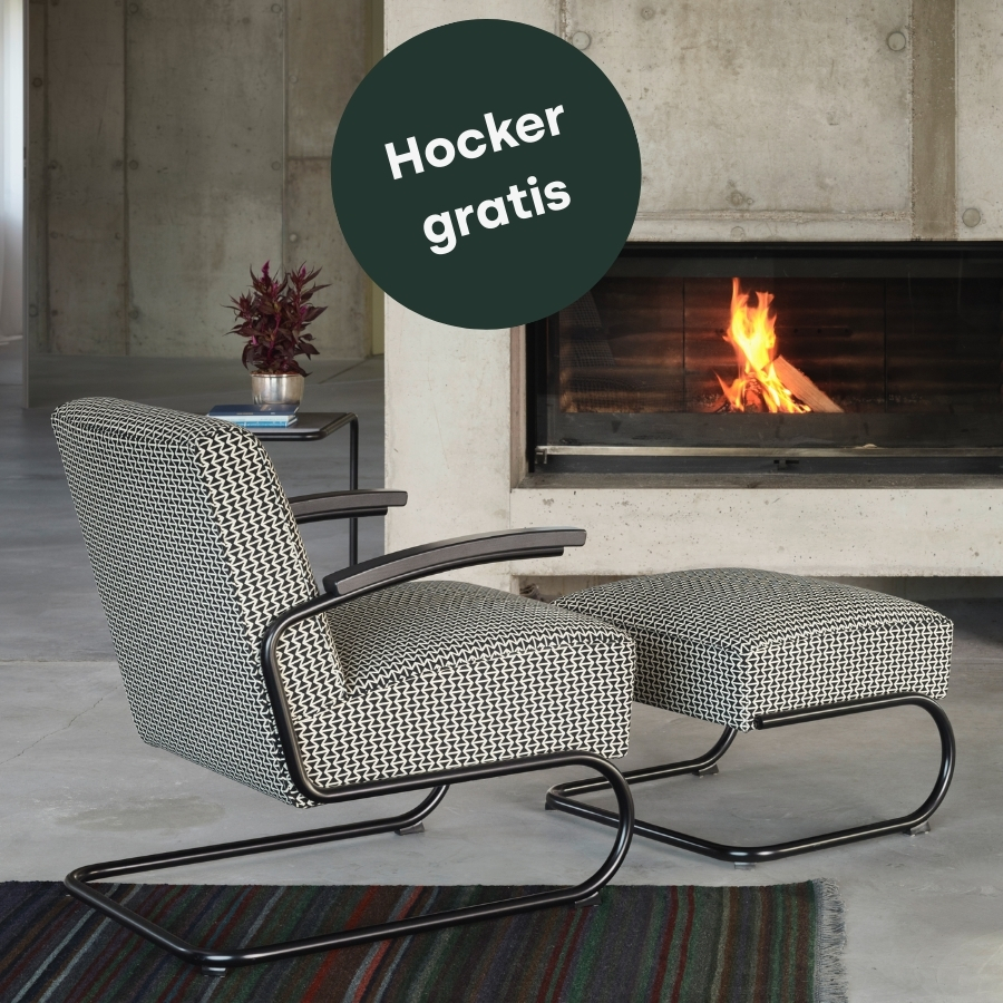 THONET S 411 Freischwinger Sessel mit Armlehnen | niedrige Rückenlehne | Stoffmuster Maharam
