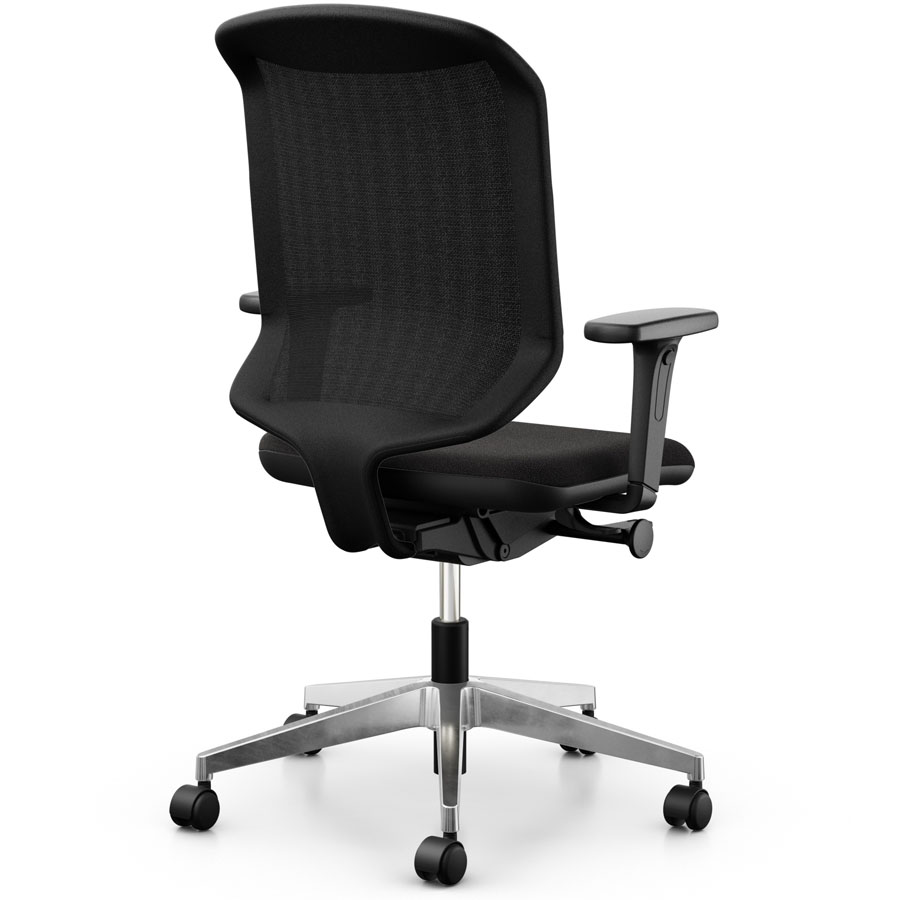 Giroflex 434 mit Armlehnen schwarz und Aluminium-Fußkreuz - Rückansicht