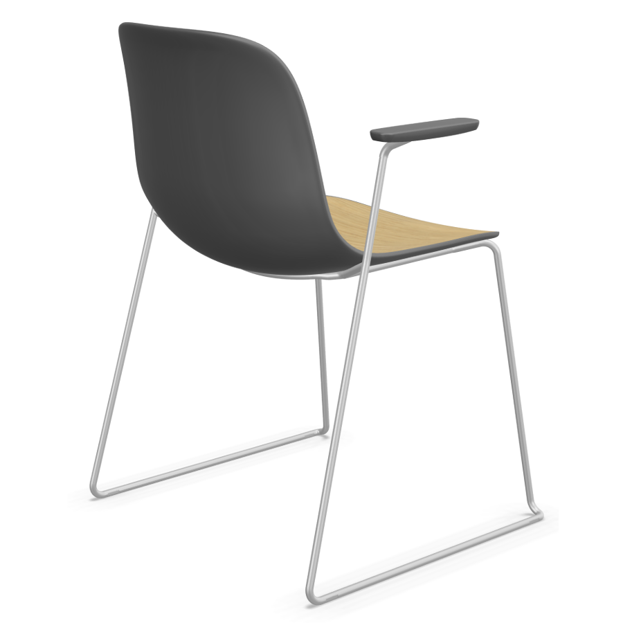 Lapalma SEELA S310 grau mit Eichensitzfläche Rückansicht mit Armlehnen