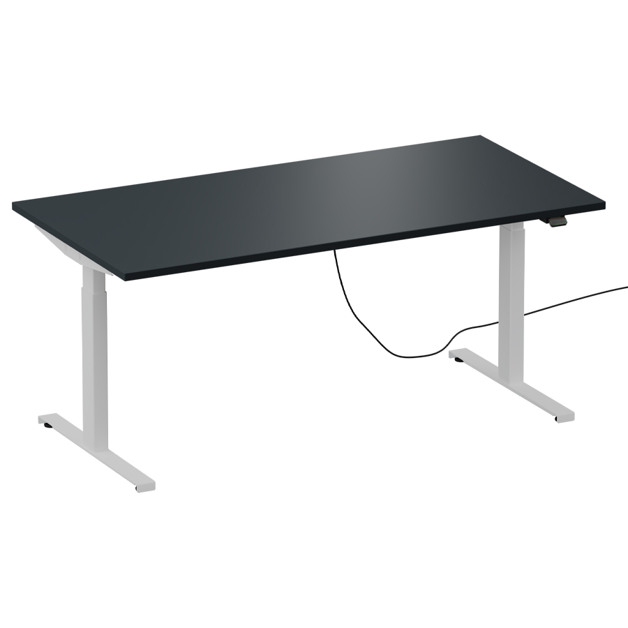 Schreibtisch NewWORK elektrisch höhenverstellbar - Gestell weiß - Platte Vulkanschwarz