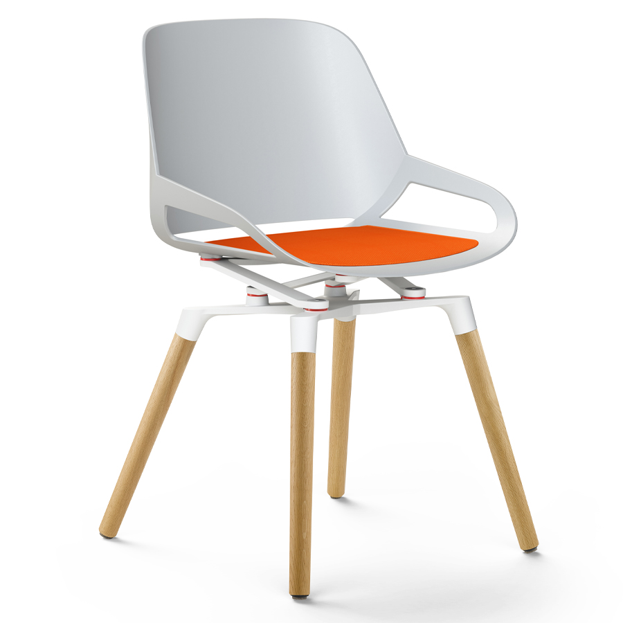 Aeris Numo Holzgestell - Sitzschale u. Kinematik weiß - Sitzkissen rot