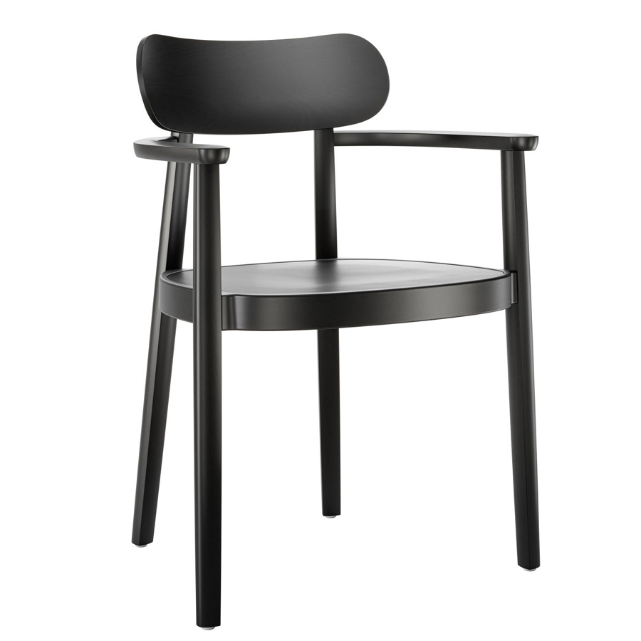 THONET 118 MFV Holzstuhl mit Armlehnen | Muldensitz | Buche gebeizt schwarz