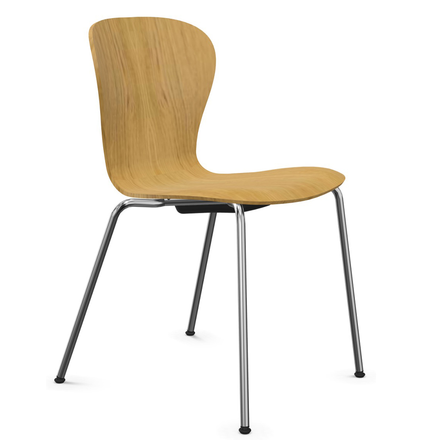 THONET S 220 Formholz-Stuhl Edelholz Eiche - Gestell chrom - Seitenansicht