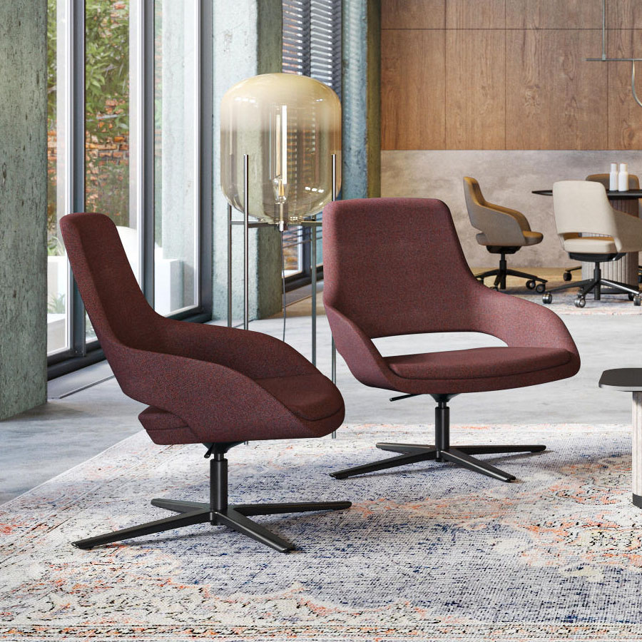 narbutas Sandie Loungesessel mit niedriger Rückenlehne und Drehgestell in Schwarz, höhenverstellbar