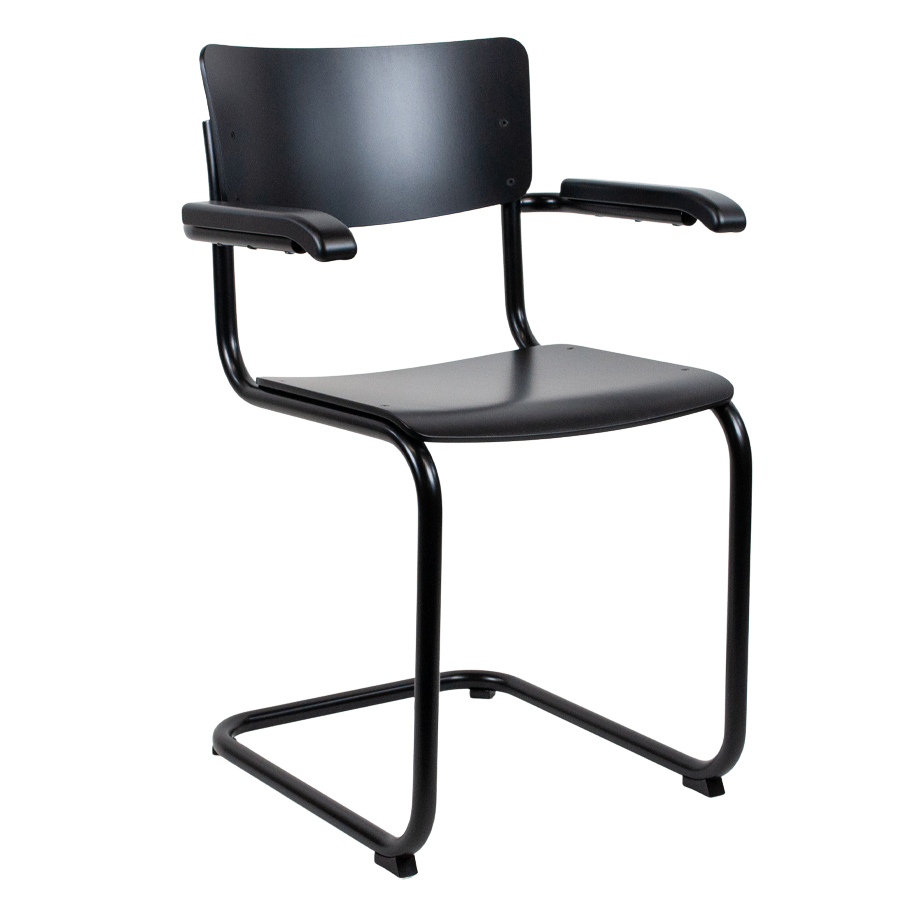 THONET Stahlrohr-Freischwinger S 43 F mit Armlehnen - Seitenansicht