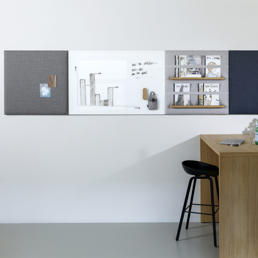 Cascando Pillow Grid Whiteboard 80x120 cm | Zubehör: Tafelwischer und magn. Stiftehalter | Beispielbild