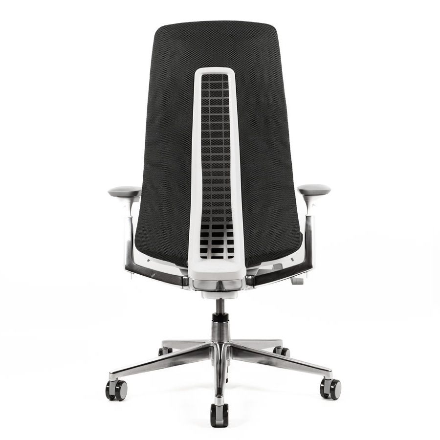 HAWORTH Fern Bürostuhl | Bis 150 kg | Netzrücken | Grau | Rahmen Snow | Rückansicht