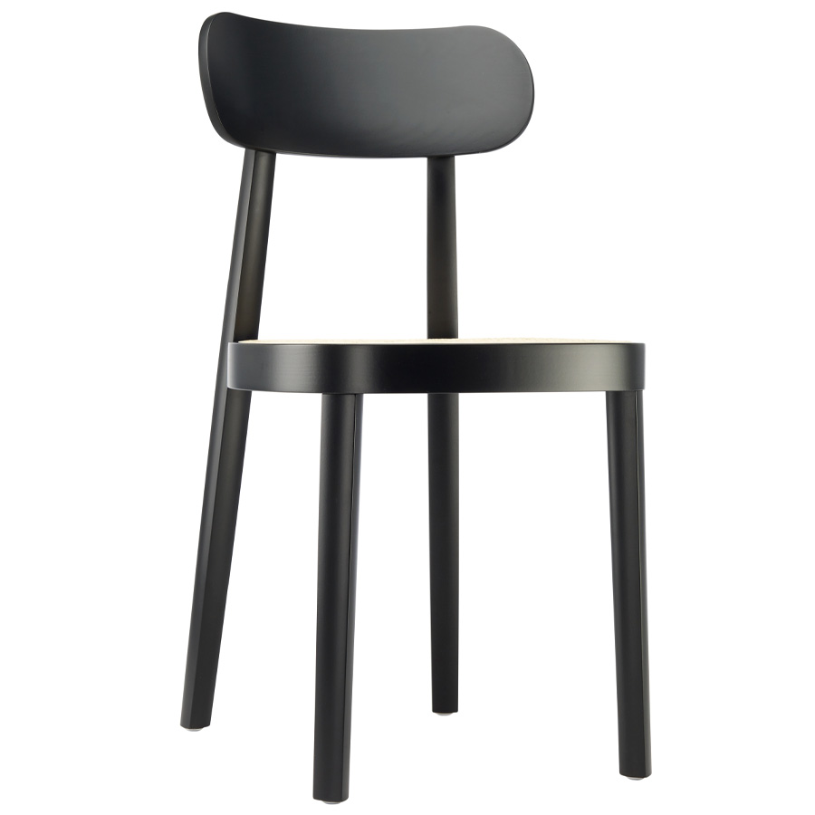 THONET 118 Holzstuhl Buche gebeizt schwarz mit Rohrgeflecht-Sitz