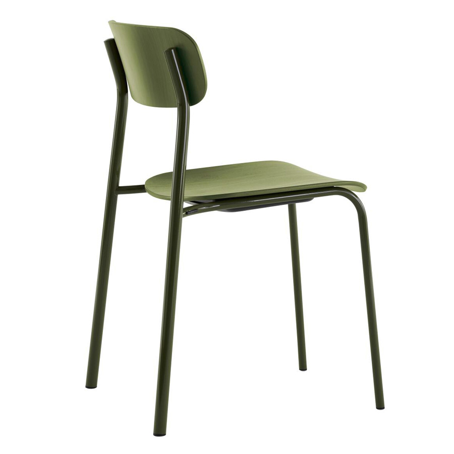 THONET S 243 Stahlrohrstuhl | Buche olivgrün gebeizt | Gestell olivgrün | Seitenansicht