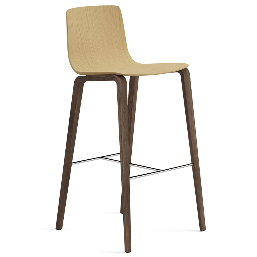 Arper Aava 02 Barhocker aus Holz Sitzschale EIche natur und Gestell Nussbaum Sitzhöhe 76 cm