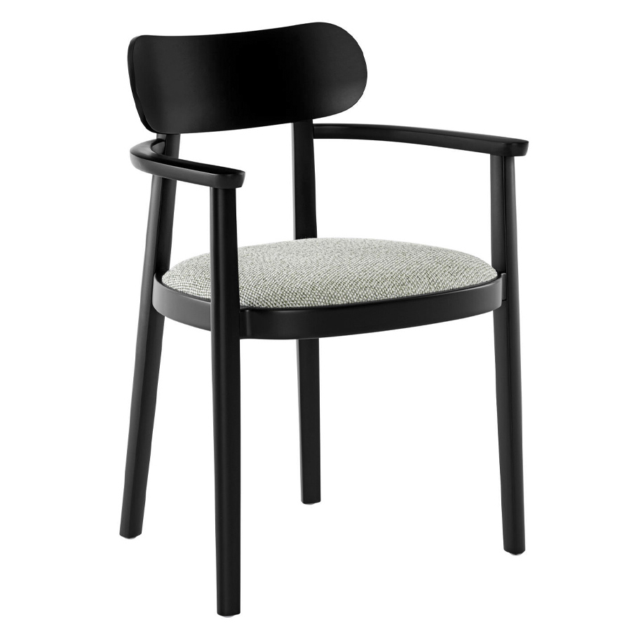 THONET 118 SPFV Holzstuhl mit Armlehnen | Gestell schwarz | Sitz gepolstert | Stoff Sahco Safire 006