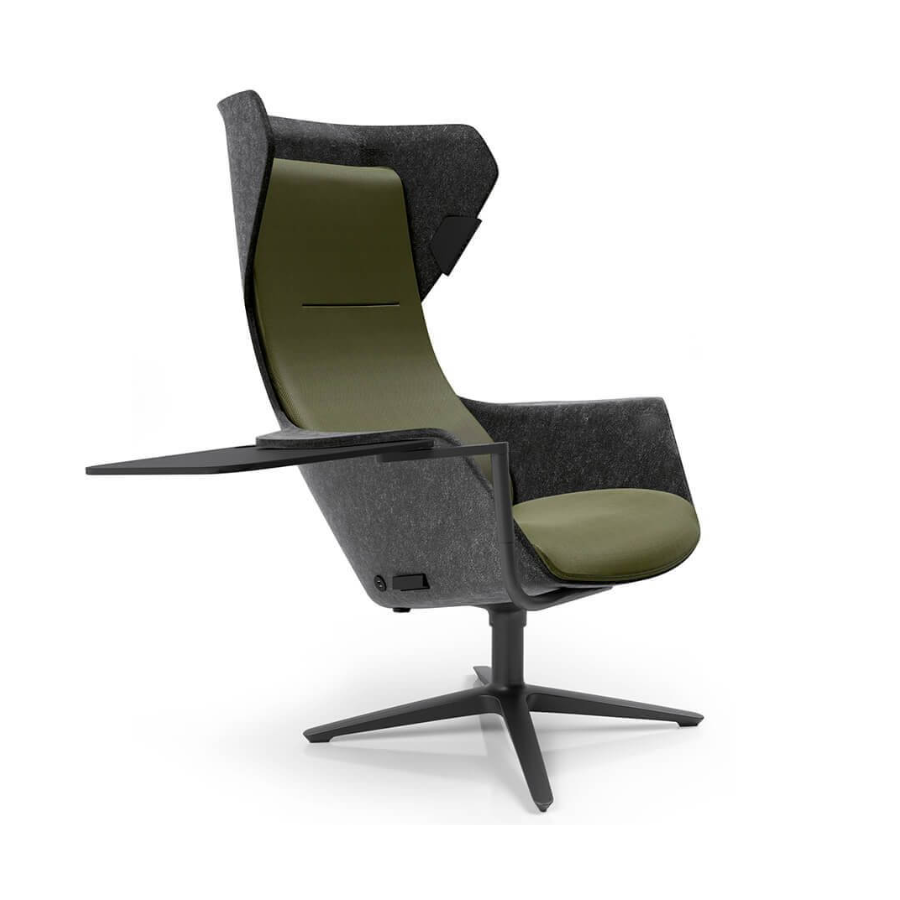 Klöber WOOOM Lounge Sessel Stoff Nova 0430 Olivegrün mit Schreibtablar 1