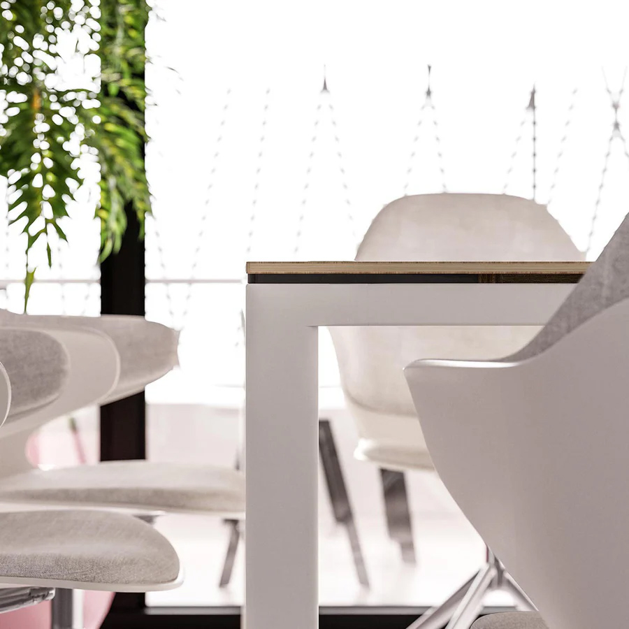 Yaasa Desk Four Tisch Gestell weiß, Tischplatte Eiche natur Massivholz