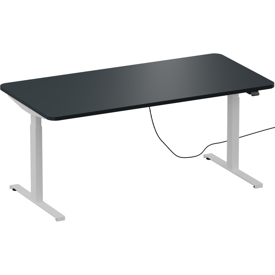 Schreibtisch NewWORK elektrisch höhenverstellbar - Gestell weiß - Platte Vulkanschwarz