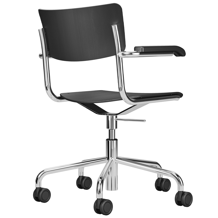 THONET Drehsessel S 43 FDR schwarz gebeizt mit Armlehnen - Rückansicht