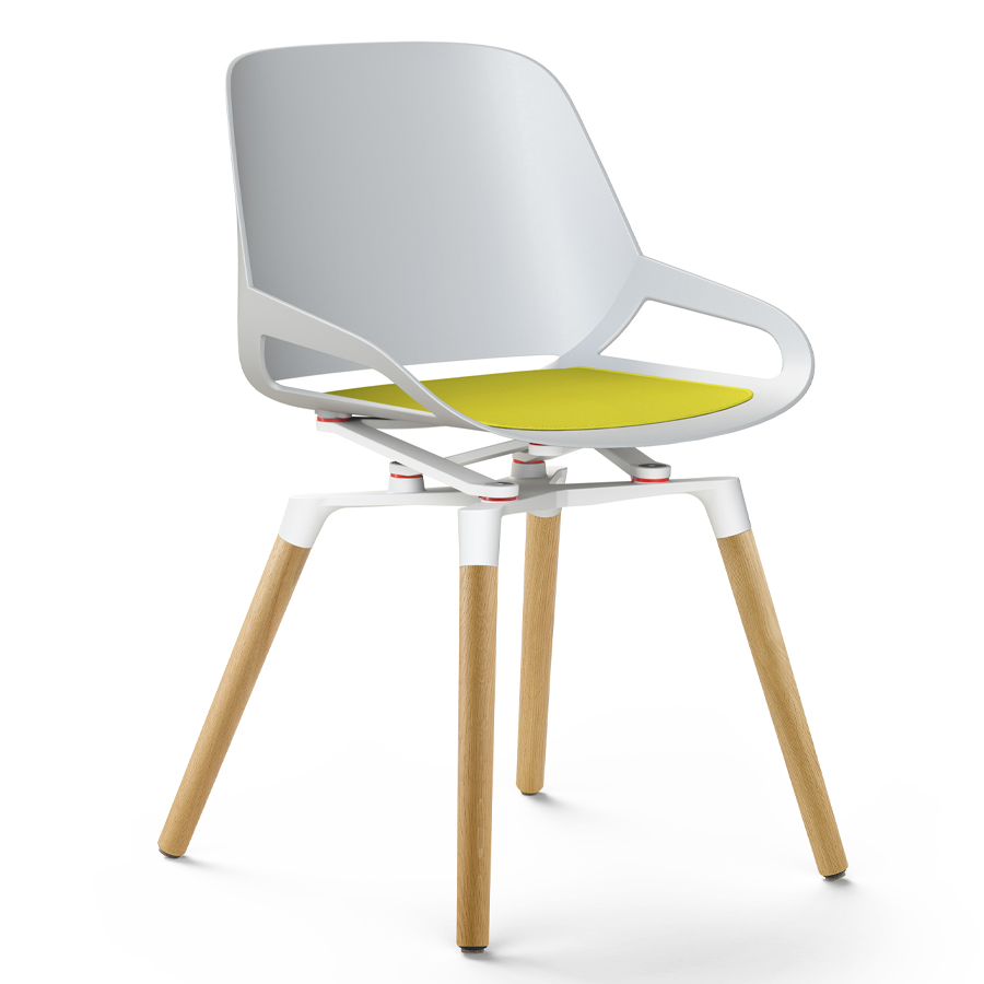 Aeris Numo Holzgestell - Sitzschale u. Kinematik weiß - Sitzkissen gelb