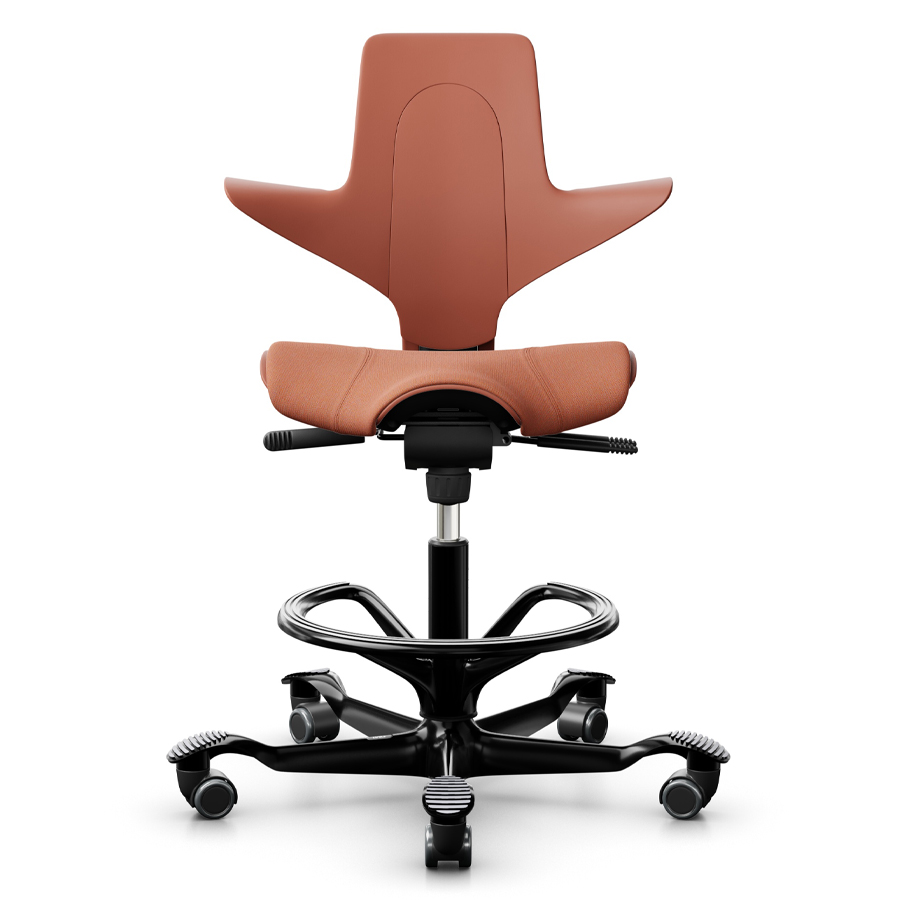 HAG CAPISCO PULS 8020 | Stehhilfe mit Fußring | Farbe Rosehip | Sitzfläche coral | Gestell schwarz