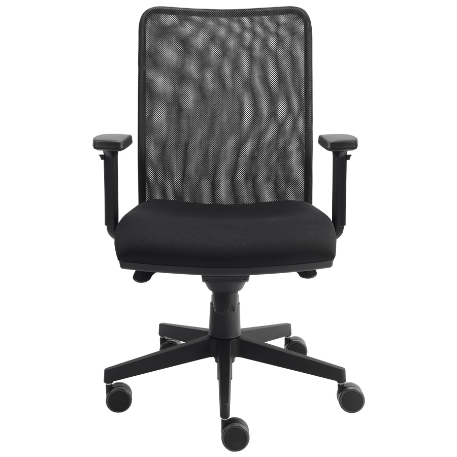 RWH Bürodrehstuhl BEST Netzrücken schwarz mit Armlehnen - Frontansicht