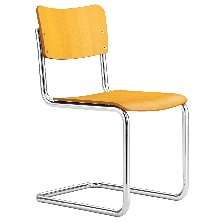 THONET Stahlrohr-Freischwinger S 43 K für Kinder - gelb gebeizt - Gestell verchromt
