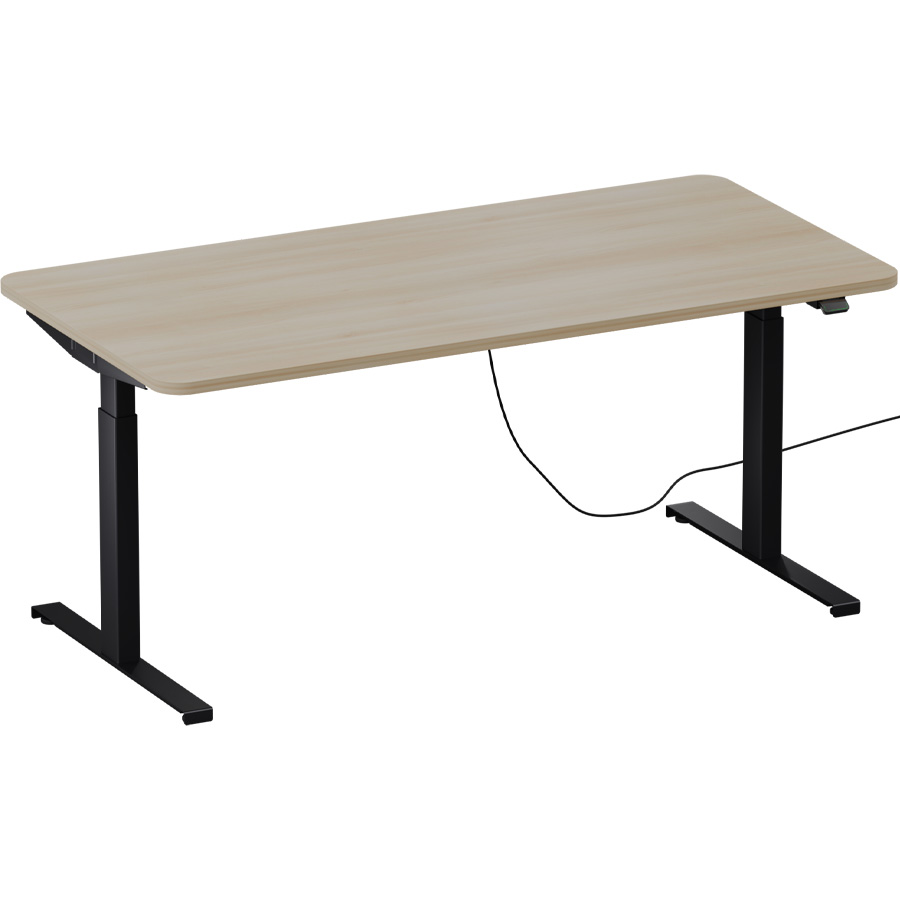 Schreibtisch NewWORK elektrisch höhenverstellbar - Gestell schwarz - Platte Lakeland  Akazie